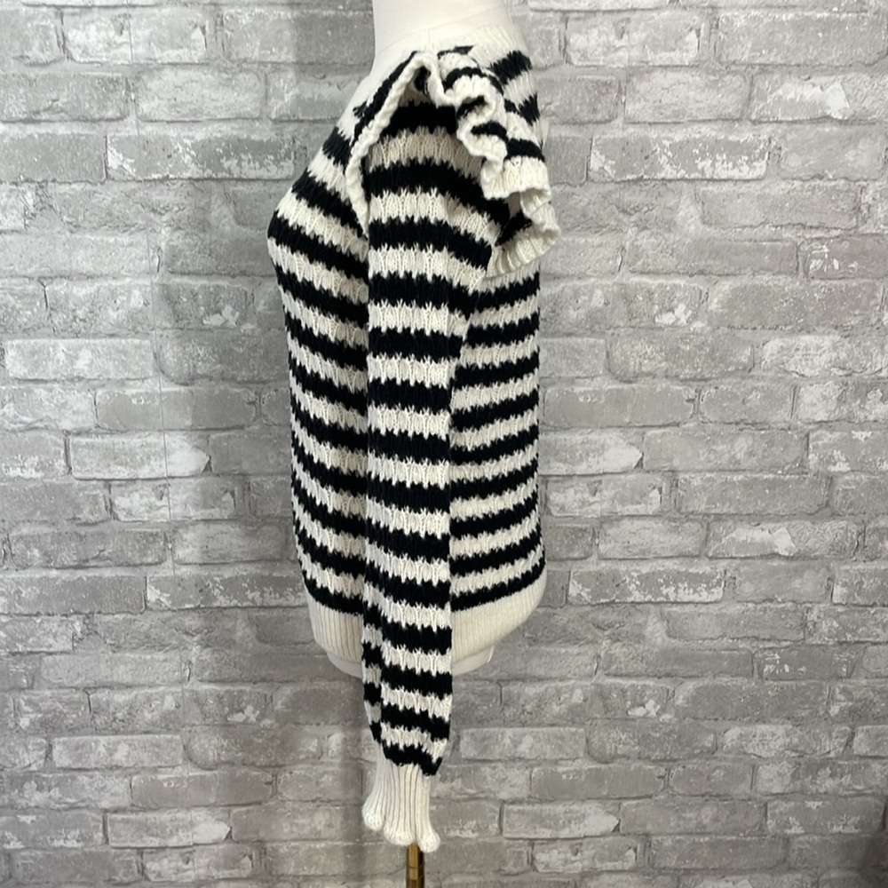 Loft Striped Shoulder Ruffle Sweater - Picture 4 of 9